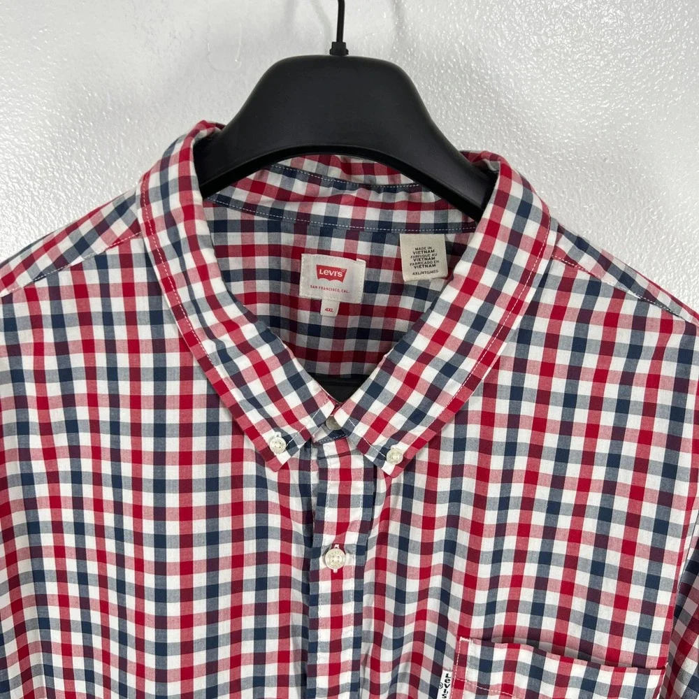 Levi's Button Down Shirt Red White & Blue Gingham Check Long Sleeve‎ Cotton 4XL
